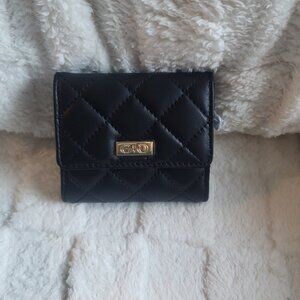 G by Giuliana Black Label Lamb Leather Quilted Flap Wallet Capri Black, NWOT
